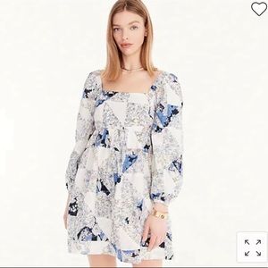 Jcrew floral cotton voile patchwork puff sleeve cinched babydoll dress